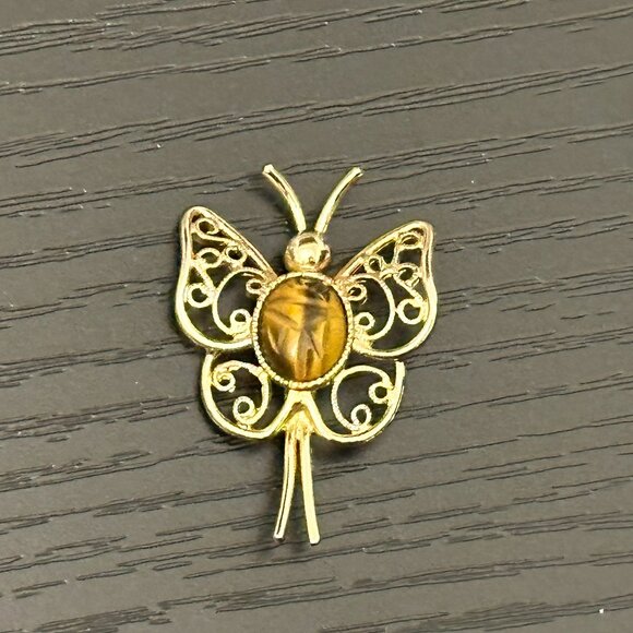 Sarah Coventry Jewelry - Beautiful Sarah Coventry Vintage Brooch Butterfly w Tiger Eye Scarab Rare
